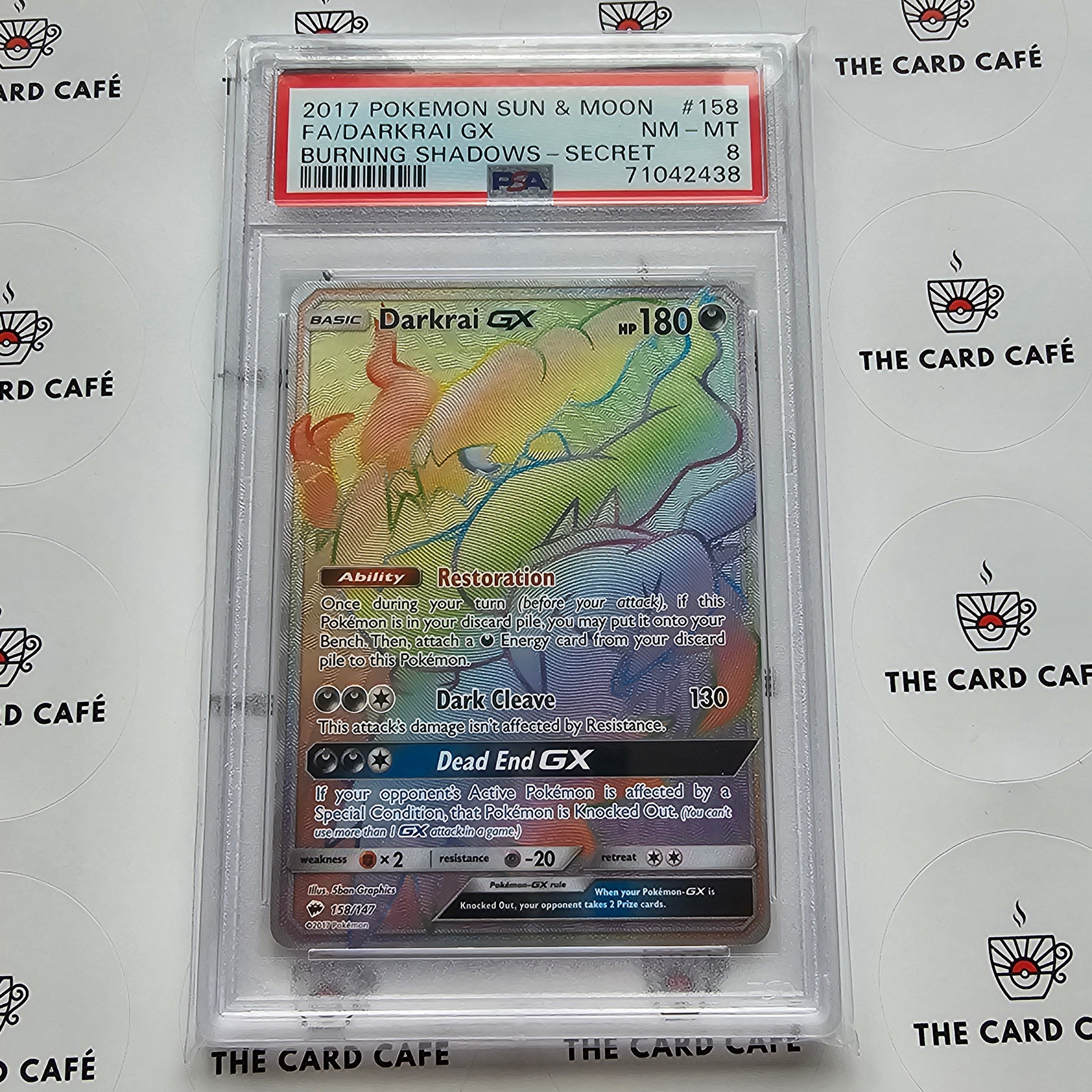 Darkrai GX - Burning Shadows - Rainbow Secret Rare - 158/147 - PSA 8